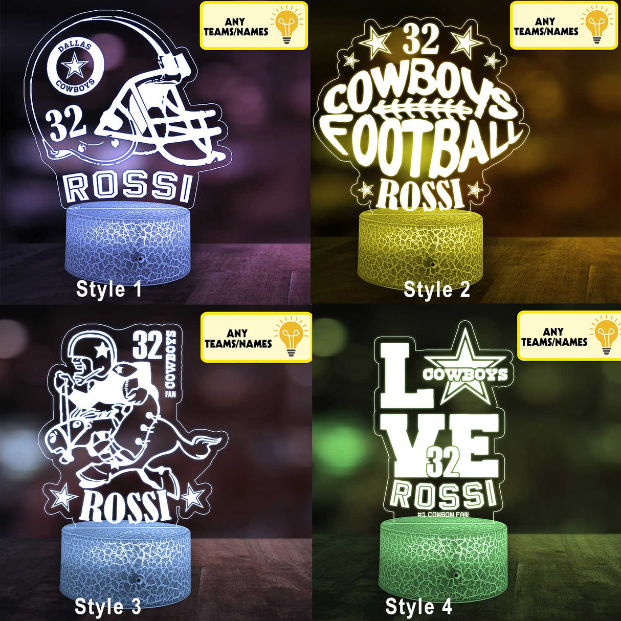 Custom FootBall Cowboys Night Lights - Personalized FootBall Cowboys Acrylic Table LED Lamp For Kids, Teens Gifts