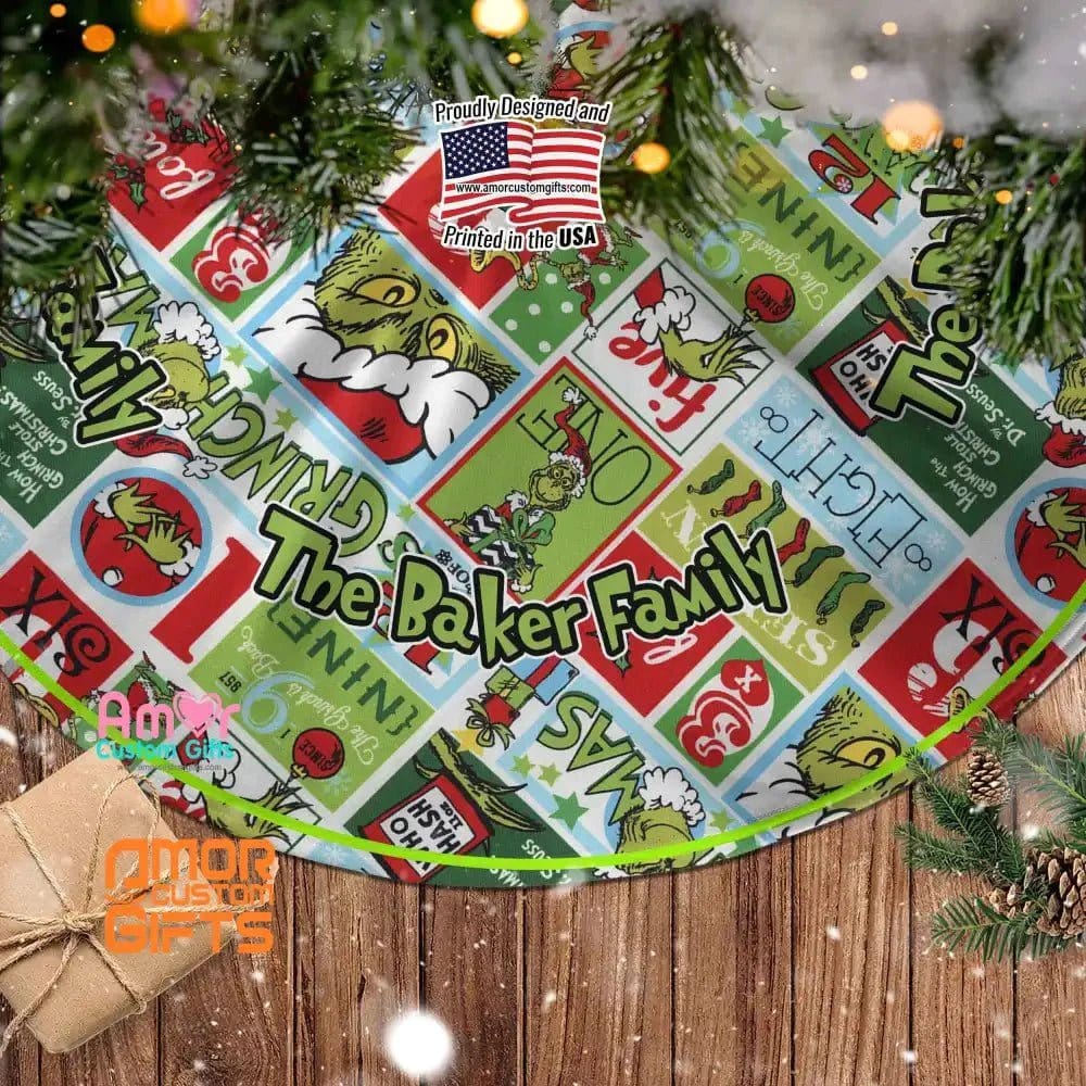 Christmas Tree Skirts Custom Grinch Countdown Christmas Tree Skirt | Personalized Christmas Tree Skirt - Merry Xmas Holiday Home Decor