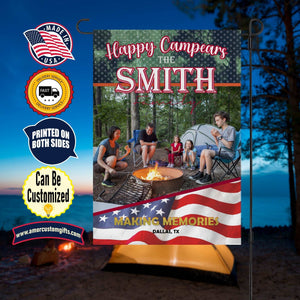 Yard Signs & Flags Custom Happy Campers Outside Camping Garden House Flag, 2 Sides Printed, Personalized Family's Name And Photo