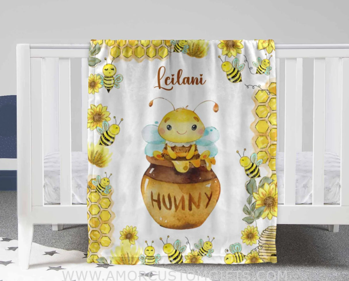 Custom Name Bee Sunflower Blanket