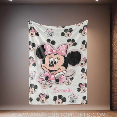 Custom Name Cute Pink Mini Cartoon Mouse Blanket