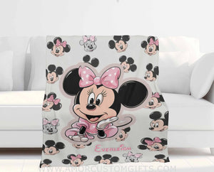 Custom Name Cute Pink Mini Cartoon Mouse Blanket