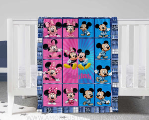 Custom Name Mickey Mini Cartoon Mouse Blue Pink Blanket