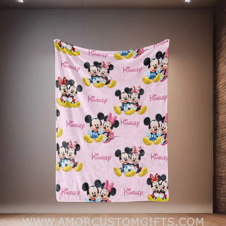 Custom Name Mickey Mini Cartoon Mouse Pink Love Blanket