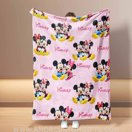 Custom Name Mickey Mini Cartoon Mouse Pink Love Blanket