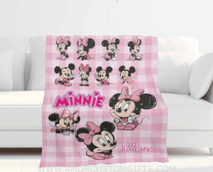 Custom Name Mini Cartoon Mouse Pink Plaid Blanket