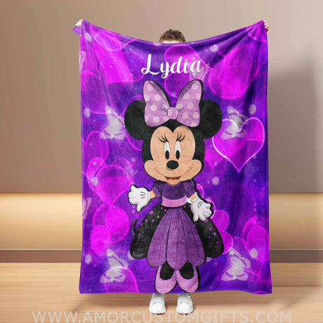 Custom Name Purple Minnie Mouse Blanket