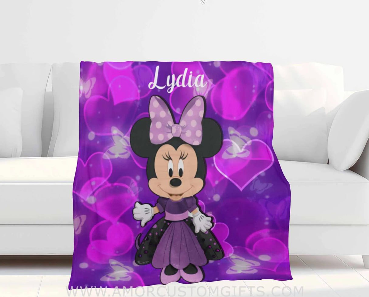 Custom Name Purple Minnie Mouse Blanket