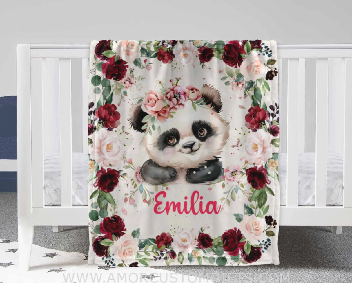 Custom Name Safari Rose Panda Flower Girl Blanket