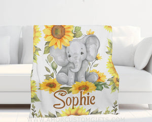 Custom Name Safari Sunflower Elephant Blanket