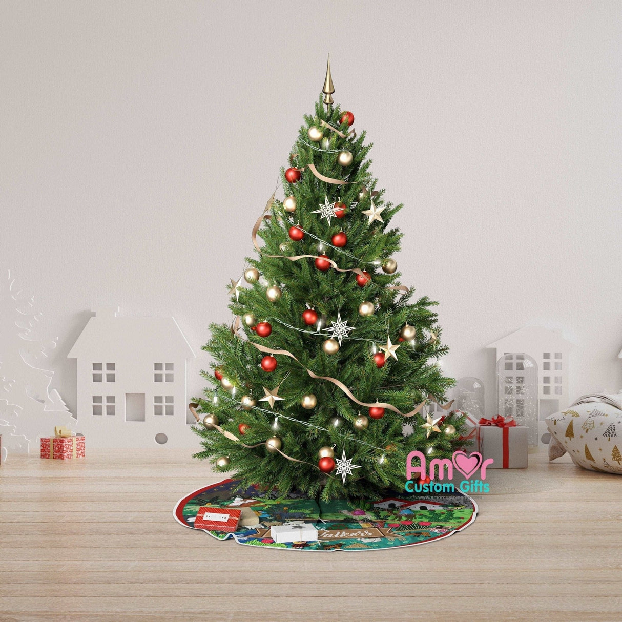Christmas Tree Skirts Custom Nativity Jeus Was Born Christmas Tree Skirt | Personalized Christmas Tree Skirt - Merry Xmas Holiday Home Decor