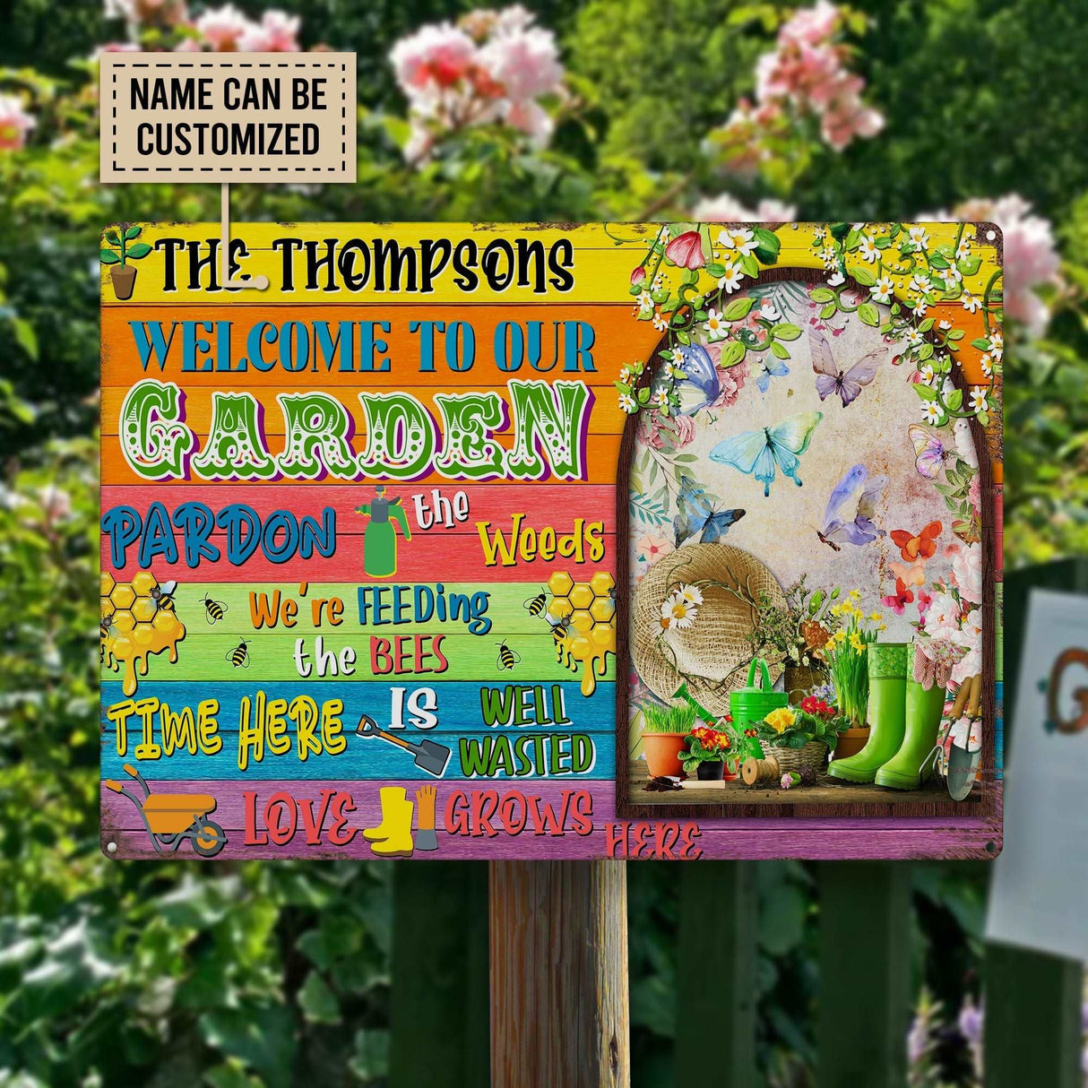Metal Tin Signs Custom Pardon The Weed Metal Tin Sign | Personalized Welcome To Our Garden Pardon The Weed