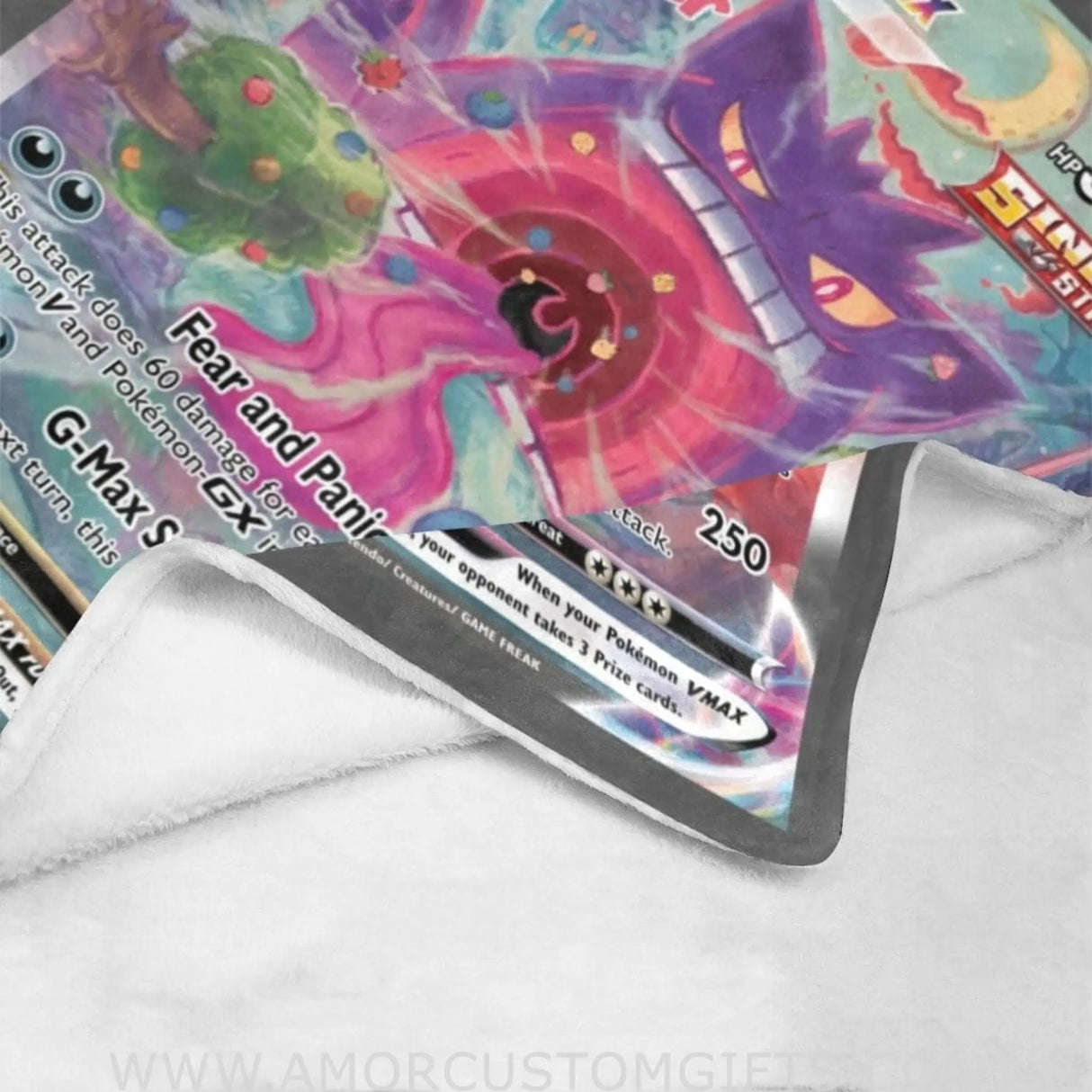 Blankets Custom PK Alt-Art Gengar Vmax Blanket | Personalized Pokemon Card Blanket Throw