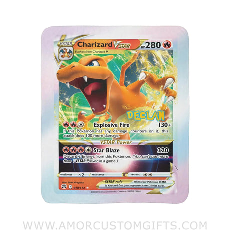 Blankets Custom PK Charizard Vstar Blanket | Personalized Pokemon Card Blanket Throw