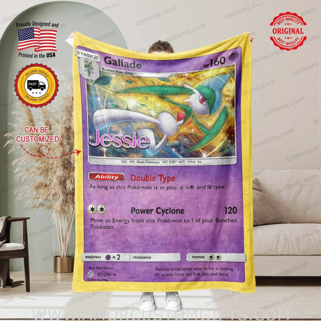 Blankets Custom PK Gallade Blanket | Personalized Pokemon Card Blanket Throw