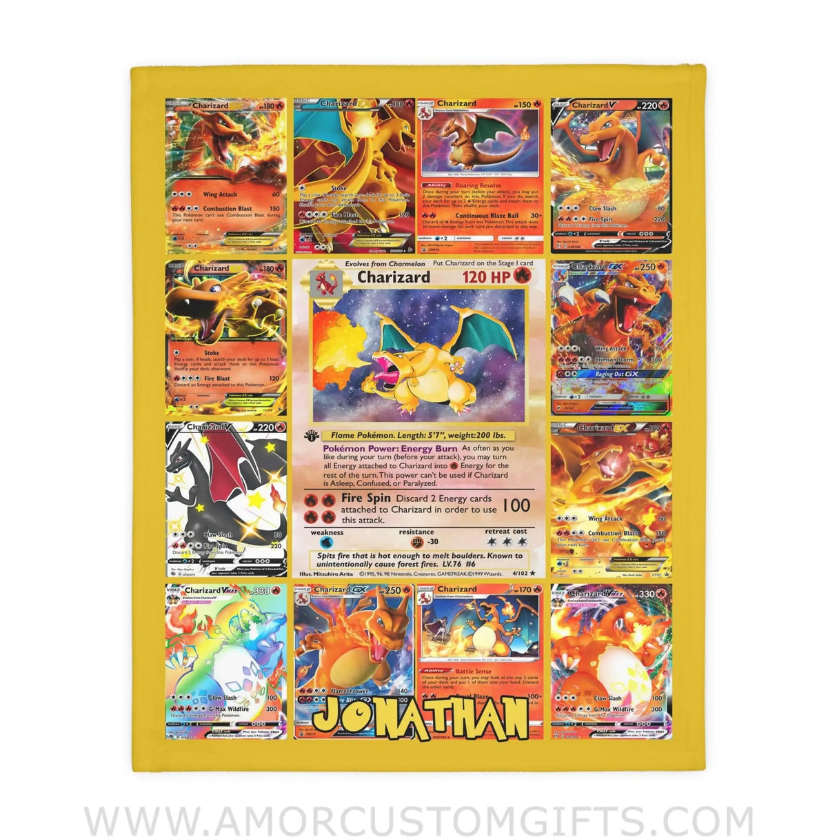 Blankets Custom PK Multi Charizard Blanket | Personalized Anime Manga Game Lover Collection Card Blanket Throw