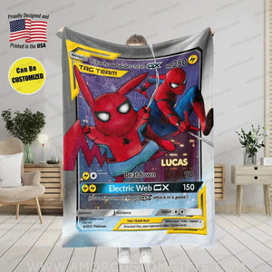 Blankets Custom PK Pikachu Spiderboy Blanket | Personalized Anime Manga Game Lover Collection Card Blanket Throw