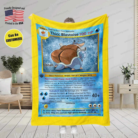 Blankets Custom PK Thicc Blastoise Blanket | Personalized Anime Manga Game Lover Collection Card Blanket Throw