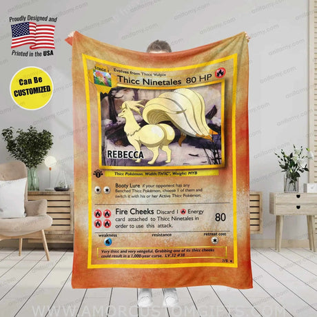Blankets Custom PK Thicc Ninetales Blanket | Personalized Anime Manga Game Lover Collection Card Blanket Throw