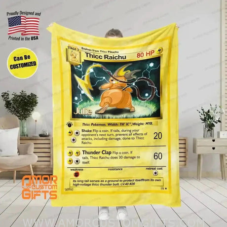 Blankets Custom PK Thicc Raichu Blanket | Personalized Anime Manga Game Lover Collection Card Blanket Throw