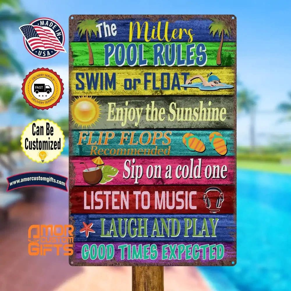 Metal Tin Signs Custom Pool Rules Metal Tin Sign. Personalized Lauch And Play Good Times Expected