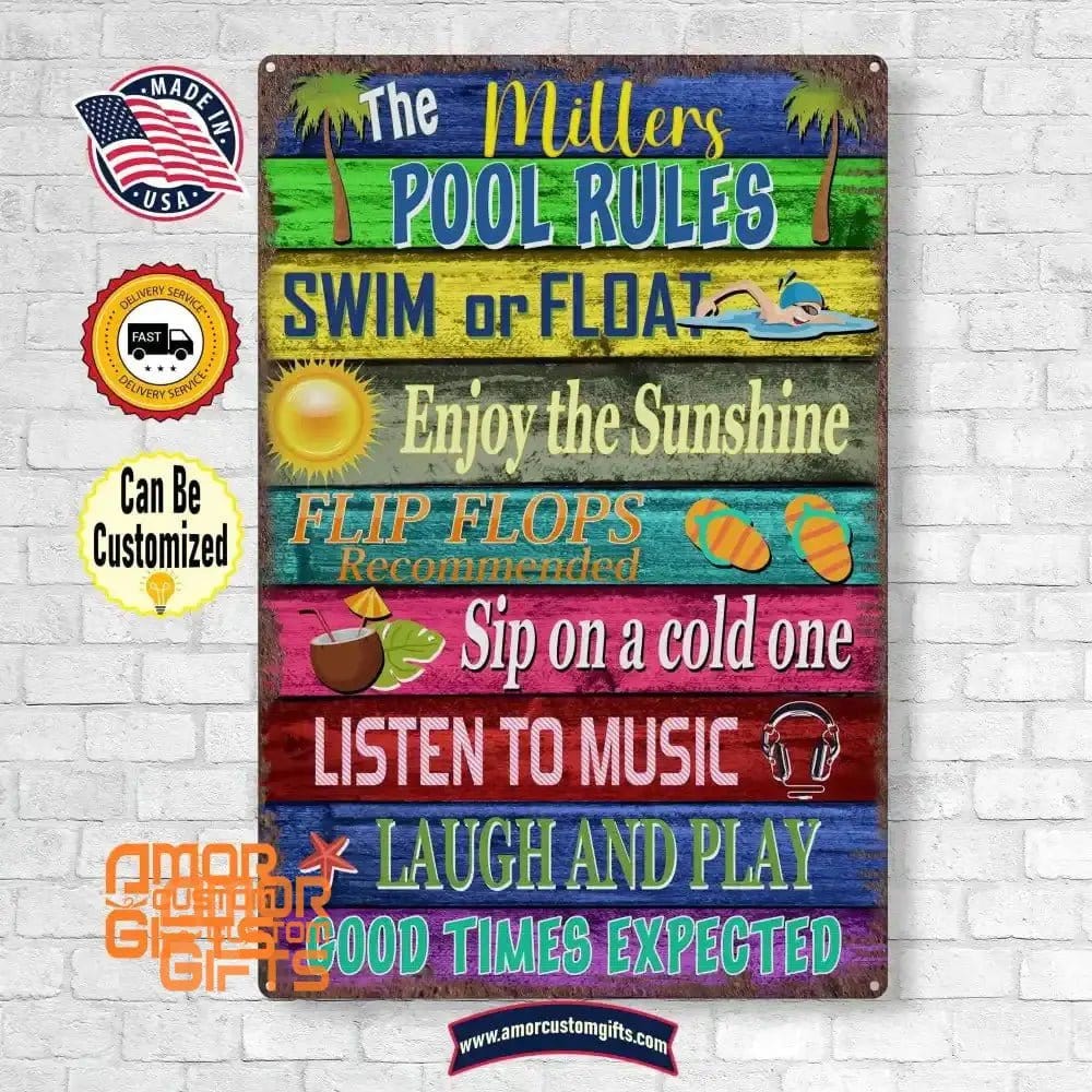Metal Tin Signs Custom Pool Rules Metal Tin Sign. Personalized Lauch And Play Good Times Expected