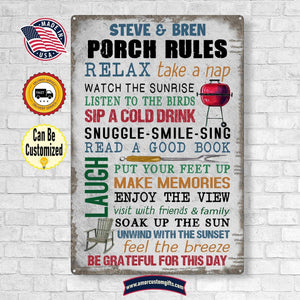 Metal Tin Signs Custom Porch Rules Vintage Metal Tin Sign | Personalized Porch Rules Metal Sign