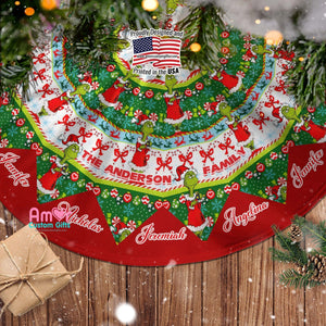 Christmas Tree Skirts Custom Red Grinch Christmas Tree Skirt | Personalized Christmas Tree Skirt - Merry Xmas Holiday Home Decor