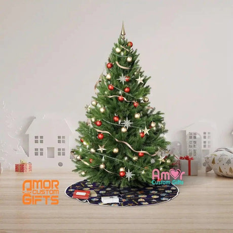 Christmas Tree Skirts Custom Silient Night Midnight Christmas Tree Skirt | Personalized Christmas Tree Skirt - Merry Xmas Holiday Home Decor