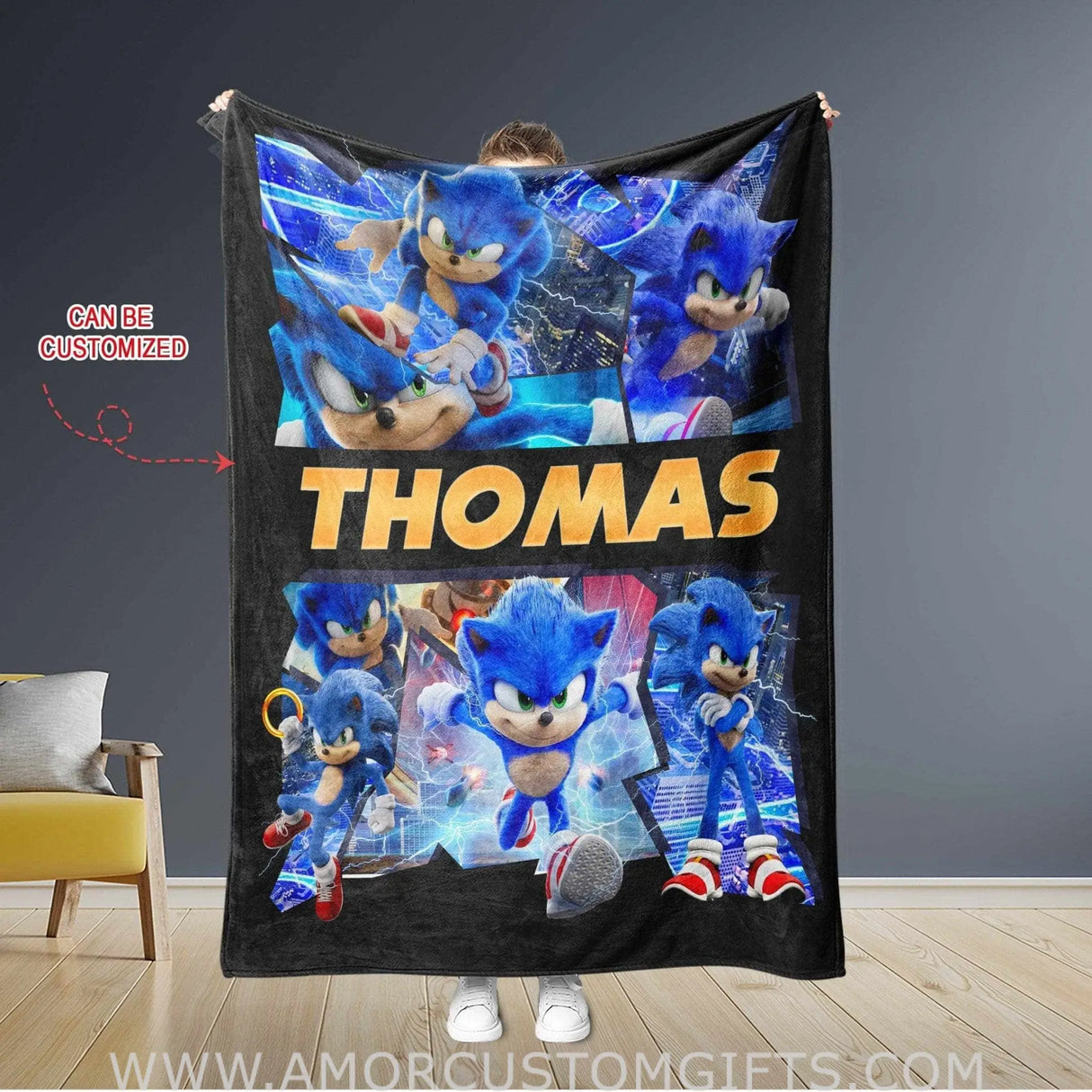 Blankets Custom Sonic The Hedgehog Blanket, Personalized Fleece Blanket,  Customized Blanket