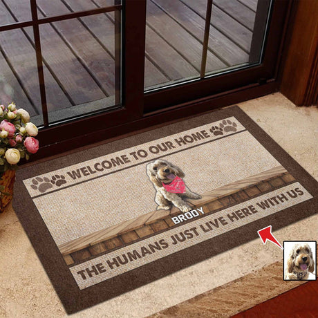 Door Mat Custom The Humans Just Live Here With Us Doormat | Personalized Photo Pet Doormats