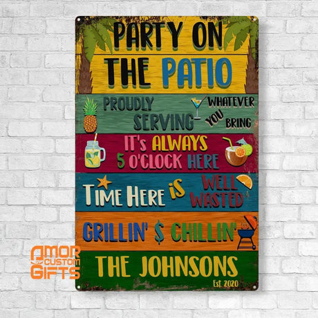 Metal Tin Signs Custom The Patio Metal Tin Sign | Personalized Party On The Patio Metal Sign