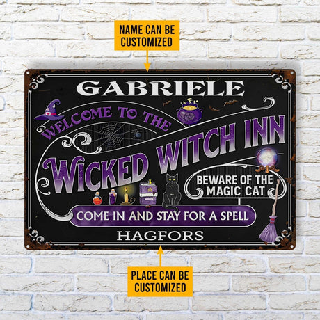 Metal Tin Signs Custom Witch Inn Purple Halloween Metal Tin Sign | Personalized Halloween Metal Sign