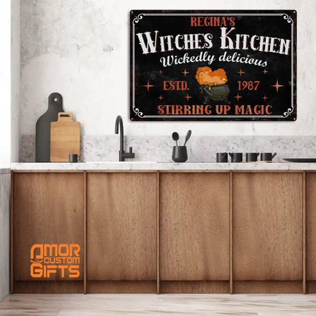 Metal Tin Signs Custom Witches Kitchen Halloween Metal Tin Sign | Personalized Halloween Metal Sign