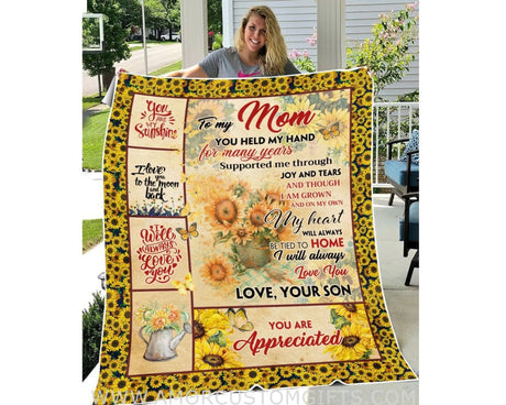 Blanket Customized To My Mom Blanket, Sunflower Blanket, Mother's Day Blanket Gift, Blanket From Son, Gift For Mother, Mothers Day Gift