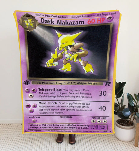 Dark Alakazam Base Series Sherpa Blanket | Custom Pk Trading Card Personalize Anime Fan Gift
