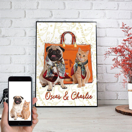 Posters, Prints, & Visual Artwork Dog Cat Luxury Bag Personalized Pet Poster Canvas Print | Personalized Dog Cat Prints | Magazine Covers | Custom Pet Portrait from Photo | Personalized Gifts for Cat Mom or Dad, Pet Memorial Gift