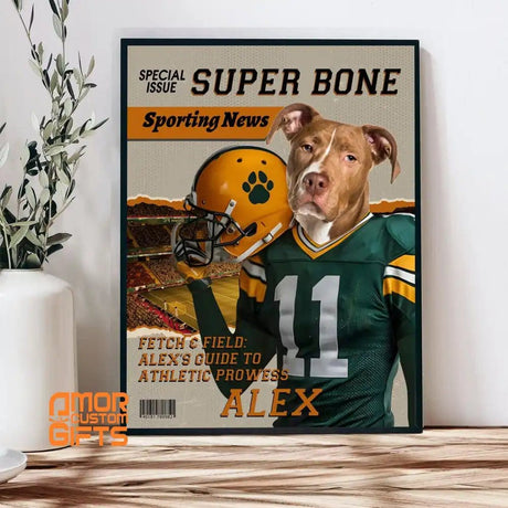 Posters, Prints, & Visual Artwork Dog Lovers - Football Dog Super Bone Magazine 1 - Personalized Pet Poster Canvas Print