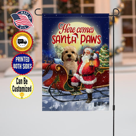 Yard Signs & Flags Dog Lovers - Personalized Here Comes Santa Paws - Custom Photo Pet Flag
