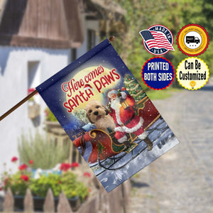 Yard Signs & Flags Dog Lovers - Personalized Here Comes Santa Paws - Custom Photo Pet Flag
