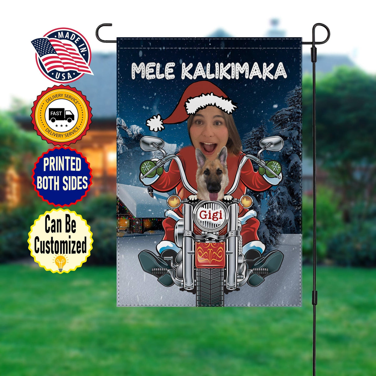 Yard Signs & Flags Dog Lovers - Personalized Mele Kalikimaka- Custom Photo & Name Flag