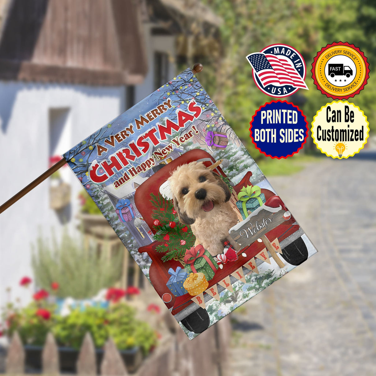 Yard Signs & Flags Dog Lovers - Personalized A Very Merry Christmas - Custom Photo & Name Pet Flag