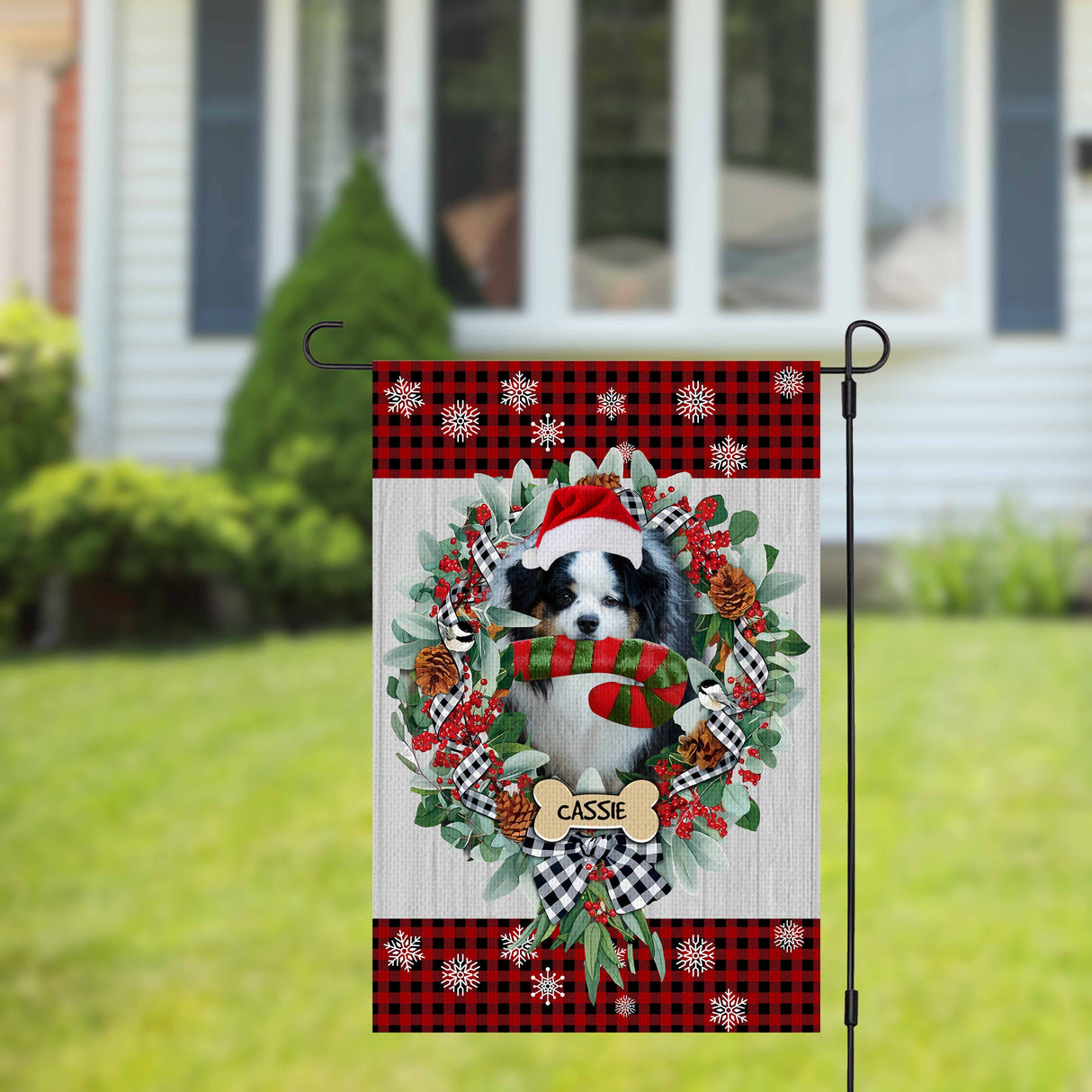 Yard Signs & Flags Dog Lovers - Personalized Xmas Candy Cane - Custom Photo & Name Pet Flag