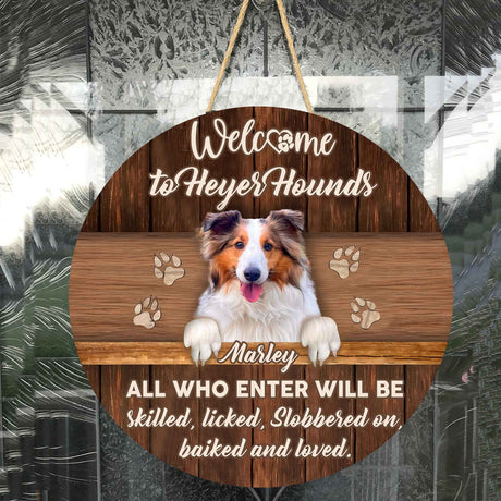 Home & Garden Dog Lovers - Welcome to Heyer Hounds - Custom Name & Photo Wood Sign