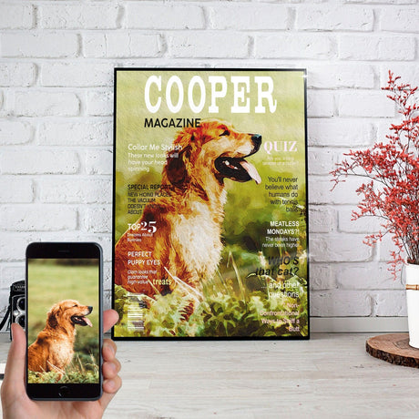 Posters, Prints, & Visual Artwork Dog Magazine Personalized Pet Poster Canvas Print | Personalized Dog Cat Prints | Magazine Covers | Custom Pet Portrait from Photo | Personalized Gifts for Dog Mom or Dad, Pet Memorial Gift