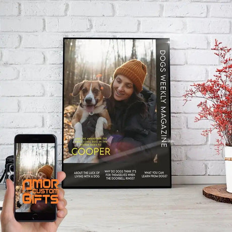 Posters, Prints, & Visual Artwork Dogs Weekly Magazine Personalized Pet Poster Canvas Print | Personalized Dog Cat Prints | Magazine Covers | Custom Pet Portrait from Photo | Personalized Gifts for Dog Mom or Dad, Pet Memorial Gift
