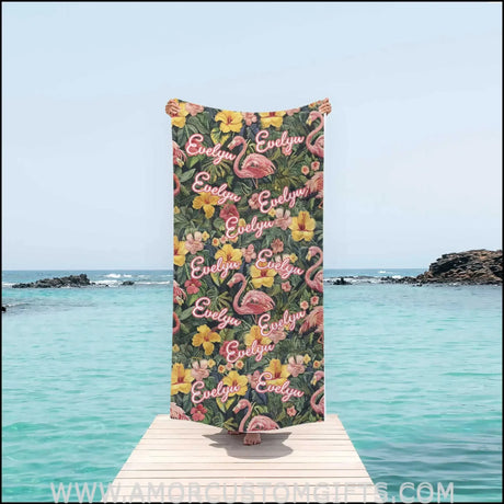 Towels Embroidered Flamingo Tropical Hawaii Flower Personalized Towel Kids Beach Towel, Girl Beach Towels, Name Ghibli Characters Bath Towels