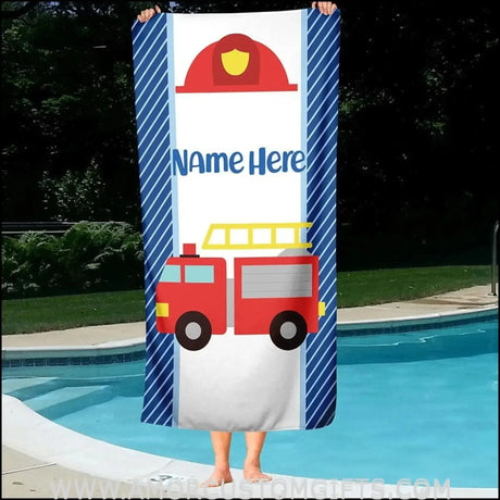 Towels Firetruck Beach Towel, Personalized Kids Beach Towel, Fire Fighter Gift, Fire Fighter Baby Shower, Custom Name Towel