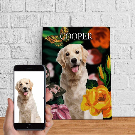 Posters, Prints, & Visual Artwork Floral Dog Canvas Personalized Pet Poster Canvas Print | Personalized Dog Cat Prints | Magazine Covers | Custom Pet Portrait from Photo | Personalized Gifts for Dog Mom or Dad, Pet Memorial Gift
