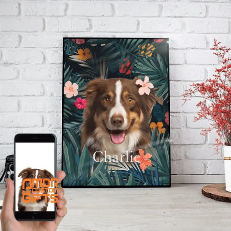 Posters, Prints, & Visual Artwork Floral Dog Personalized Pet Poster Canvas Print | Personalized Dog Cat Prints | Magazine Covers | Custom Pet Portrait from Photo | Personalized Gifts for Dog Mom or Dad, Pet Memorial Gift
